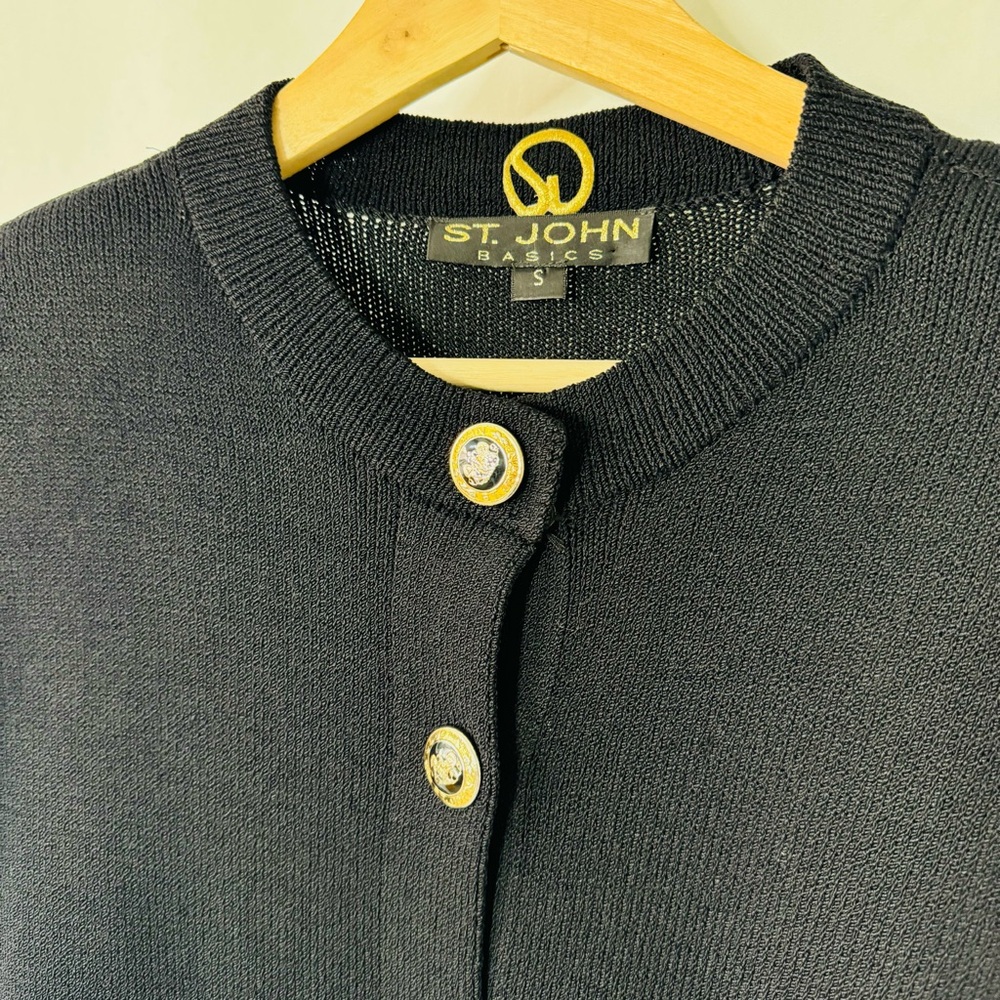 St. John Basics Black Santana Knit Cardigan with Gold Buttons - Picture 2 of 13